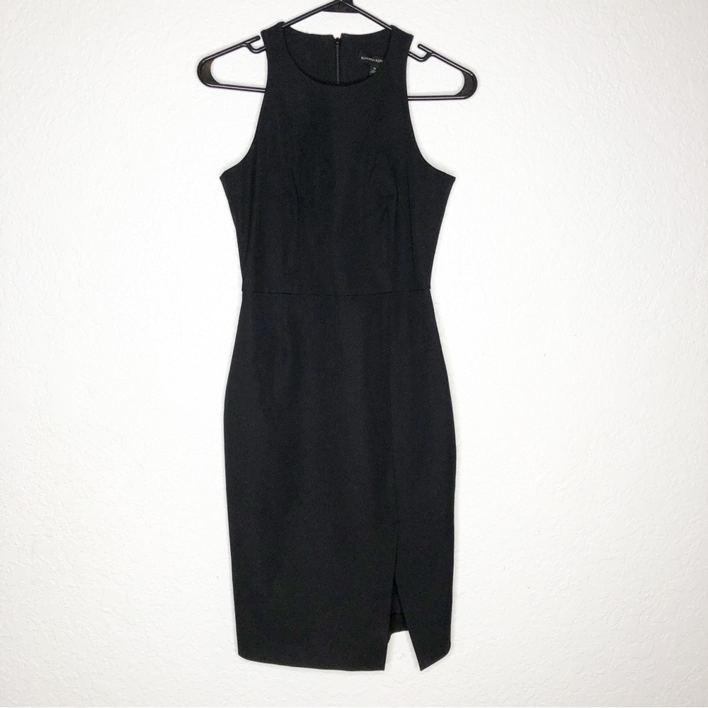 Banana Republic black sleeveless front slit sheath dress size 0